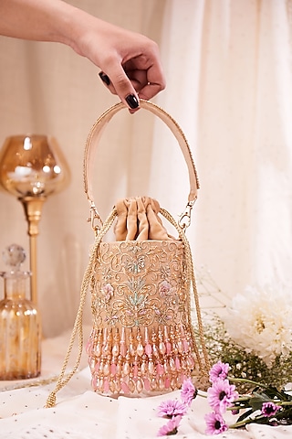 Multi-Colored Silk Cutdana Hand Embroidered Potli Bag by House of Vian