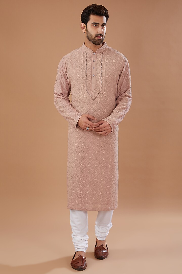 Onion Pink Sequins Hand Embroidered Kurta Set by HEER RANJHA at Pernia's Pop Up Shop