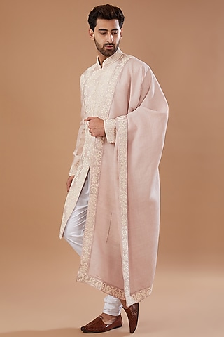 Pink Matka Silk Hand Embroidered Stole by HEER RANJHA