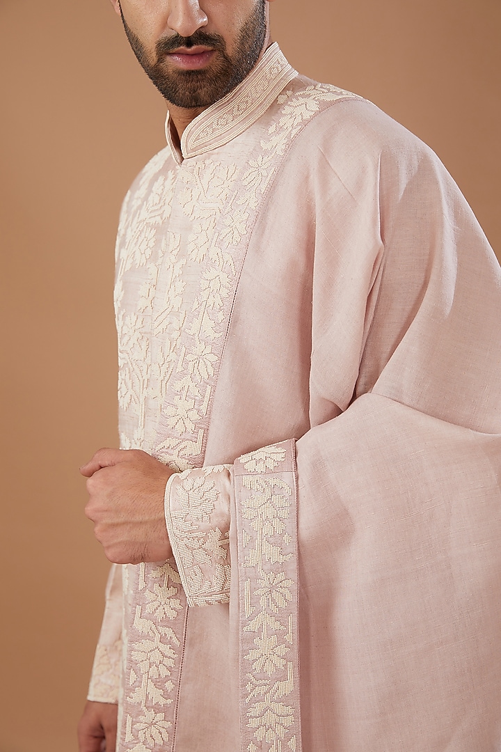 Pink Matka Silk Hand Embroidered Stole by HEER RANJHA at Pernia's Pop Up Shop