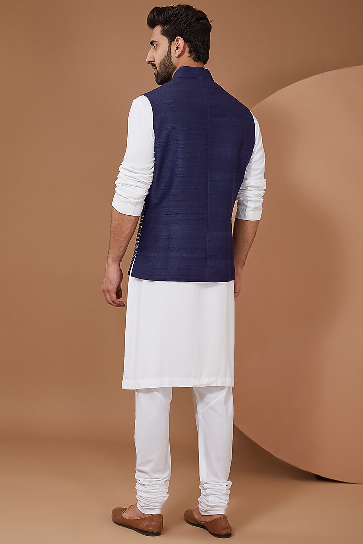 Blue Matka Hand Embroidered Nehru Jacket by HEER RANJHA at Pernia's Pop Up Shop