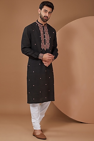 Black Matka Hand Embroidered Kurta Set by HEER RANJHA