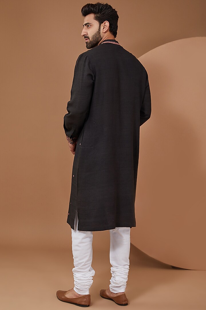 Black Matka Hand Embroidered Kurta Set by HEER RANJHA at Pernia's Pop Up Shop