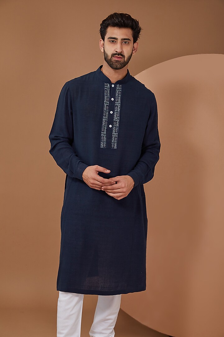 Blue Matka Hand Embroidered Kurta Set by HEER RANJHA at Pernia's Pop Up Shop