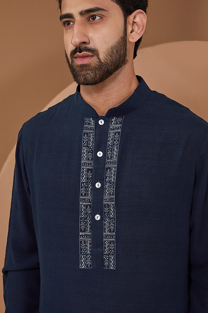 Blue Matka Hand Embroidered Kurta Set by HEER RANJHA at Pernia's Pop Up Shop