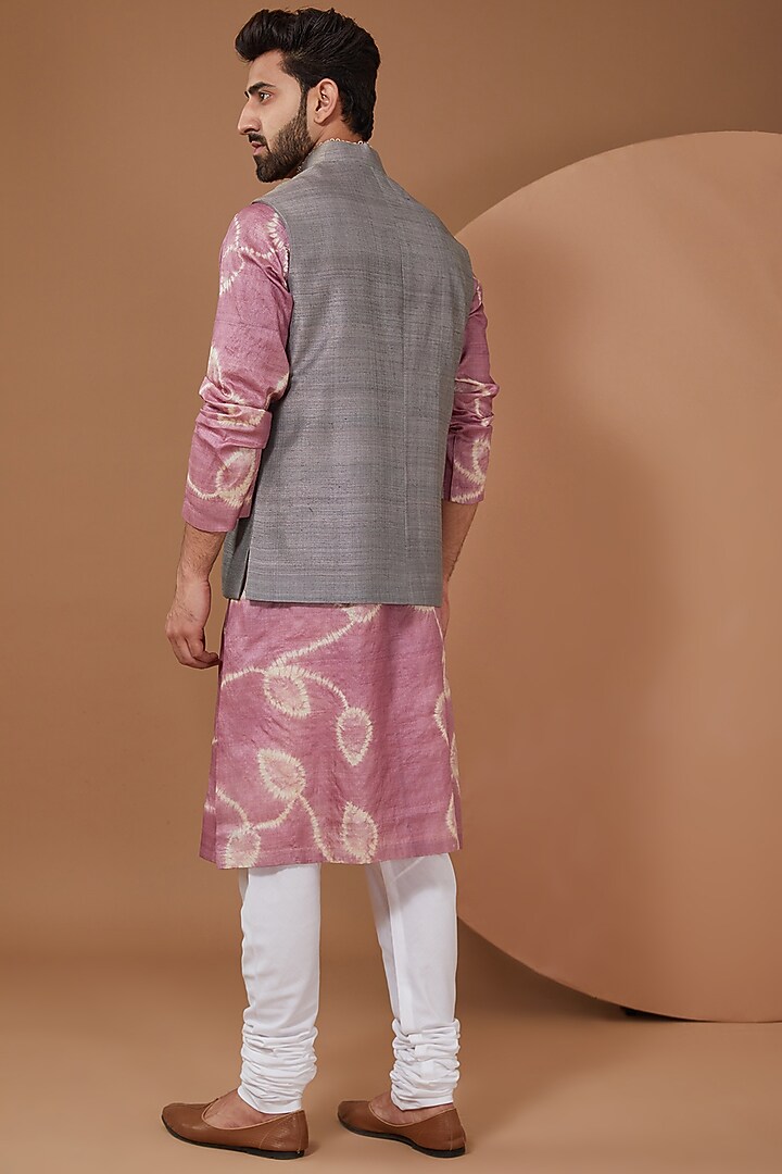 Light Grey Matka Nehru Jacket by HEER RANJHA at Pernia's Pop Up Shop