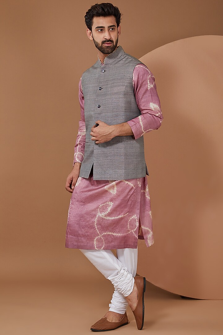 Light Grey Matka Nehru Jacket by HEER RANJHA at Pernia's Pop Up Shop