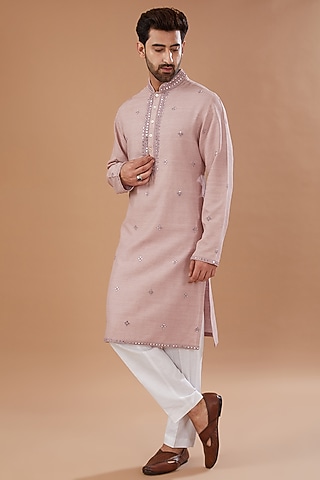 Pink Matka Silk Embroidered Kurta Set by HEER RANJHA