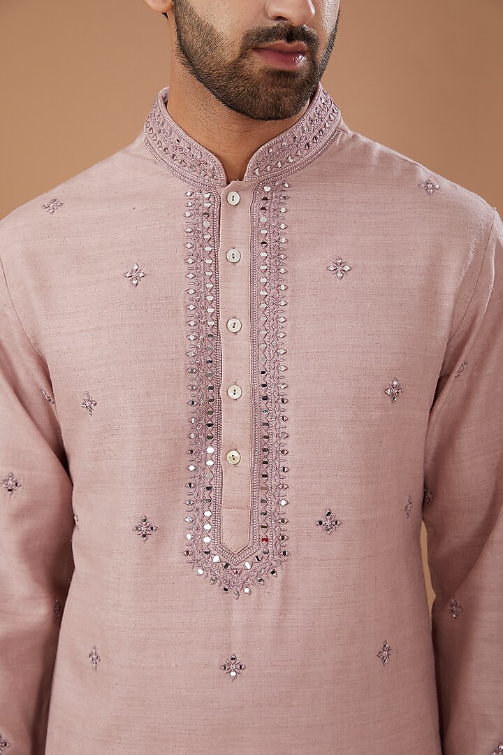 Pink Matka Silk Embroidered Kurta Set by HEER RANJHA at Pernia's Pop Up Shop