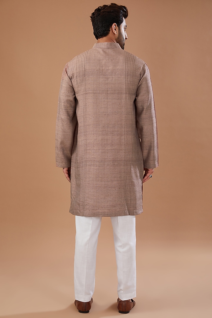 Old Rose Matka Silk Pleated Kurta Set by HEER RANJHA at Pernia's Pop Up Shop