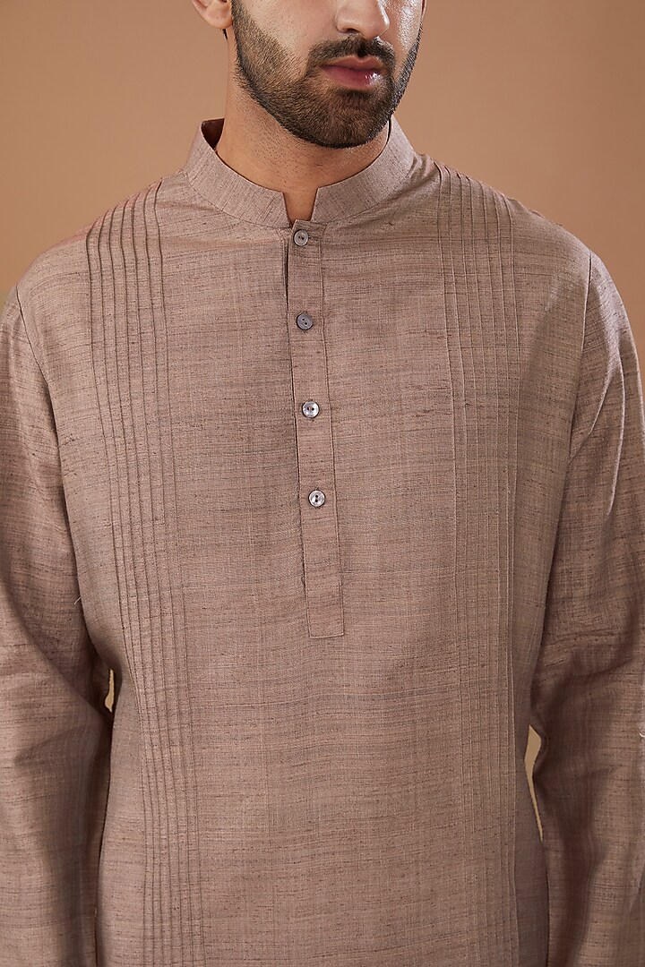 Old Rose Matka Silk Pleated Kurta Set by HEER RANJHA at Pernia's Pop Up Shop