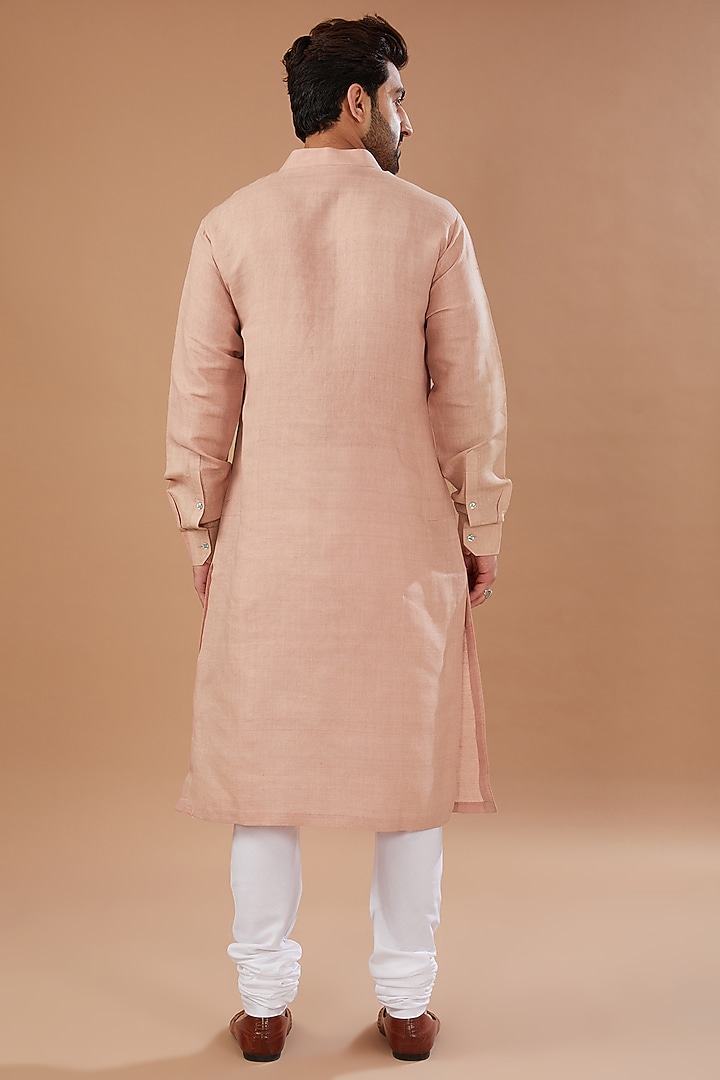 Dusty Pink Dupion Silk Floral Hand Embroidered Kurta Set by HEER RANJHA at Pernia's Pop Up Shop