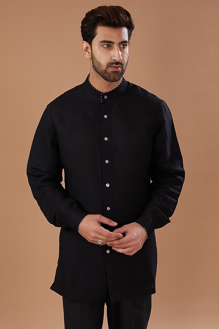 Black Cotton Linen Pant Set by HEER RANJHA at Pernia's Pop Up Shop