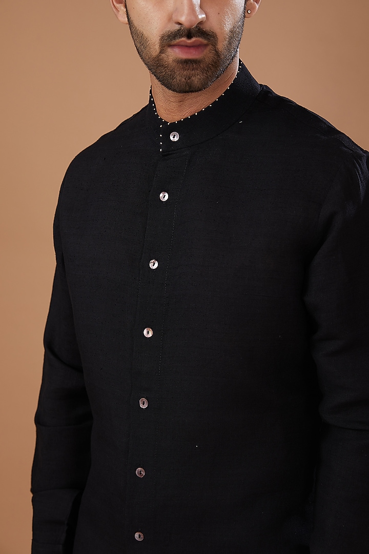 Black Cotton Linen Pant Set by HEER RANJHA at Pernia's Pop Up Shop