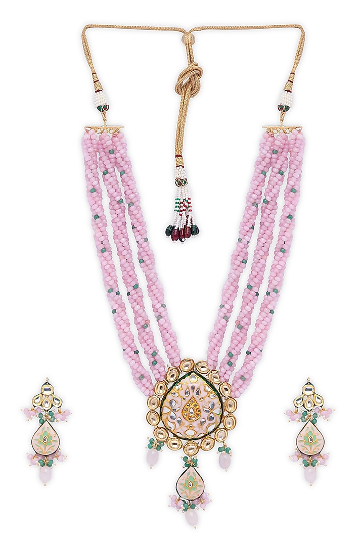 Two Tone Finish Baby Pink Agate Necklace Set by Hrisha Jewels
