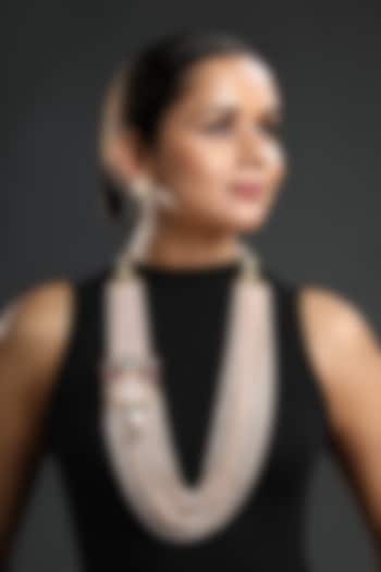 Gold Finish Kundan Polki & Agate Beaded Long Necklace Set by Hrisha Jewels
