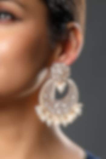 Gold Finish Kundan Polki & Agate Chandbali Earrings by Hrisha Jewels