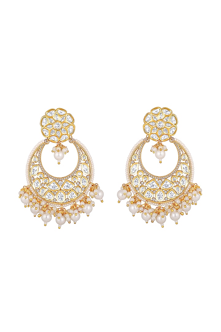 Gold Finish Kundan Polki & Agate Chandbali Earrings by Hrisha Jewels at Pernia's Pop Up Shop