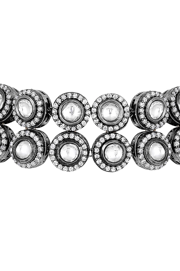 Black Rhodium Finish Kundan Polki & Zircon Choker Necklace Set by Hrisha Jewels at Pernia's Pop Up Shop