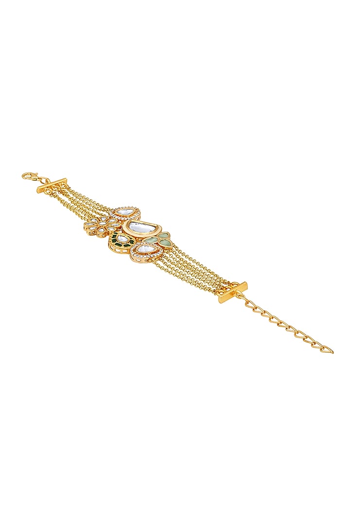 Micro Gold Finish Kundan Polki & Agate Bracelet by Hrisha Jewels at Pernia's Pop Up Shop