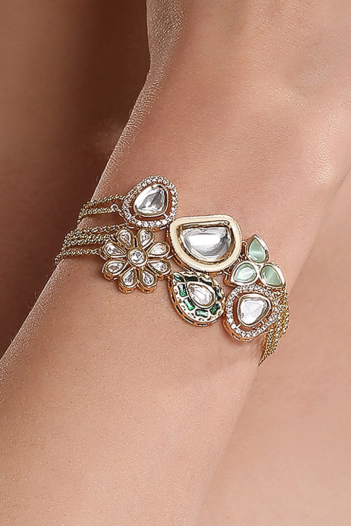 Micro Gold Finish Kundan Polki & Agate Bracelet by Hrisha Jewels at Pernia's Pop Up Shop