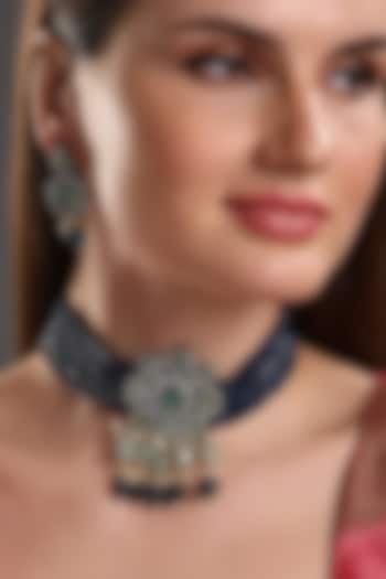 Two-Tone Finish Kundan Polki & Agate Choker Necklace Set by Hrisha Jewels