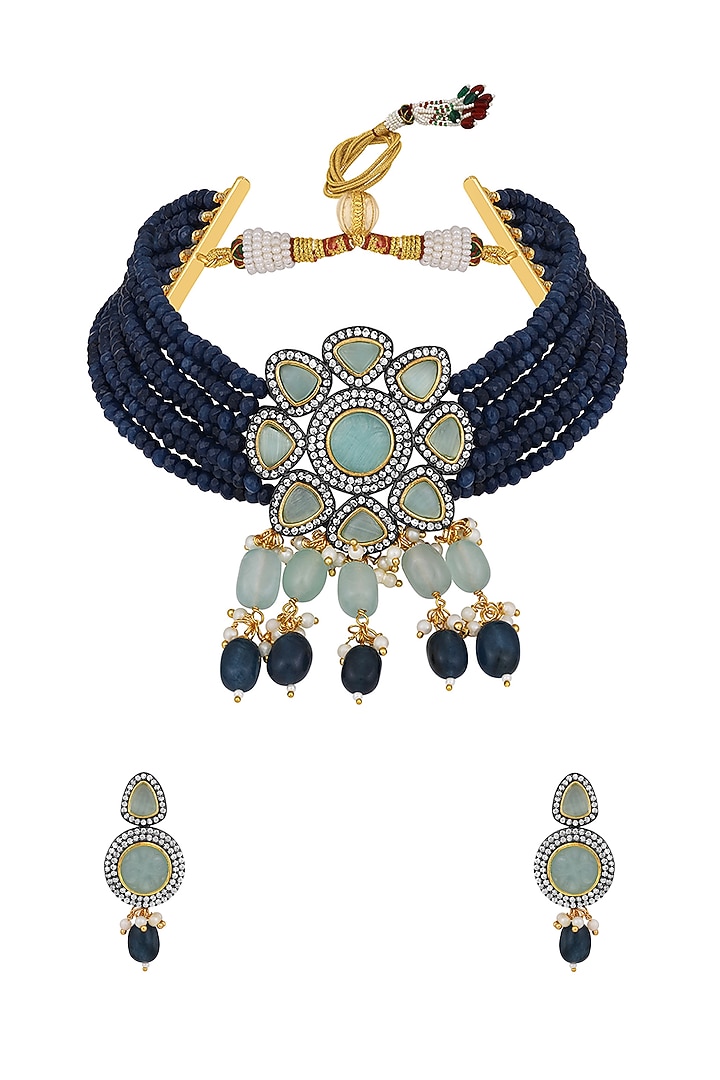 Two-Tone Finish Kundan Polki & Agate Choker Necklace Set by Hrisha Jewels at Pernia's Pop Up Shop
