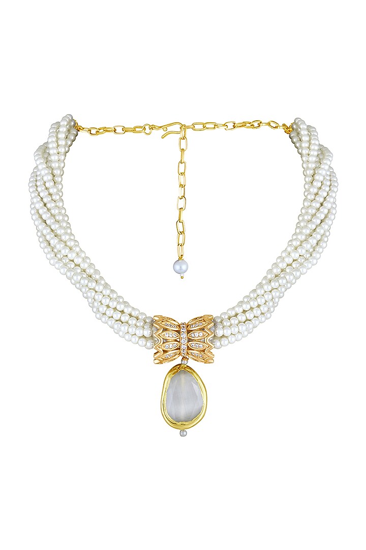 Micro Gold Finish Kundan Polki & Agate Choker Necklace by Hrisha Jewels at Pernia's Pop Up Shop