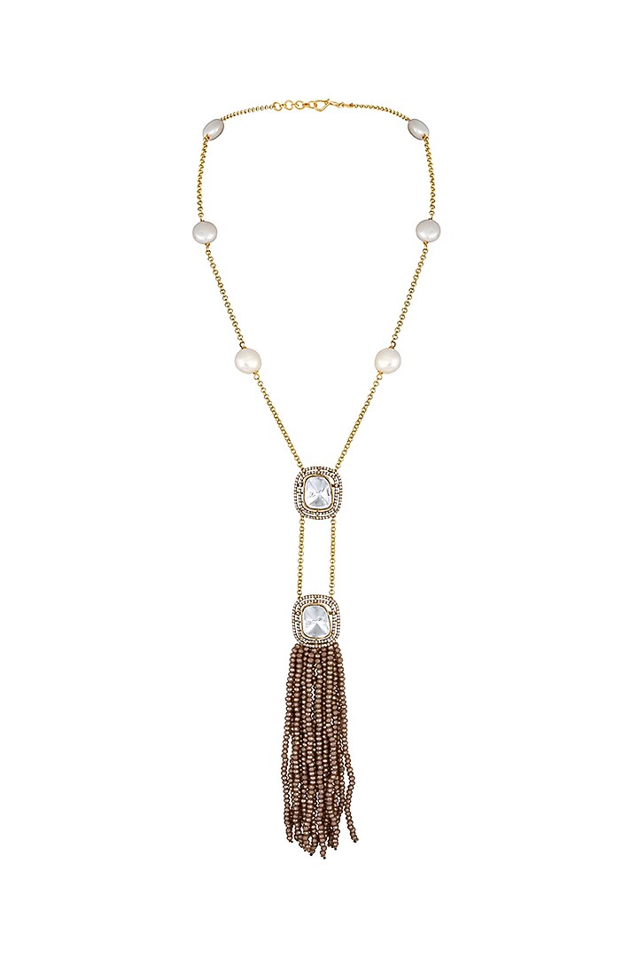 Two-Tone Finish Kundan Polki & Agate Long Necklace by Hrisha Jewels at Pernia's Pop Up Shop