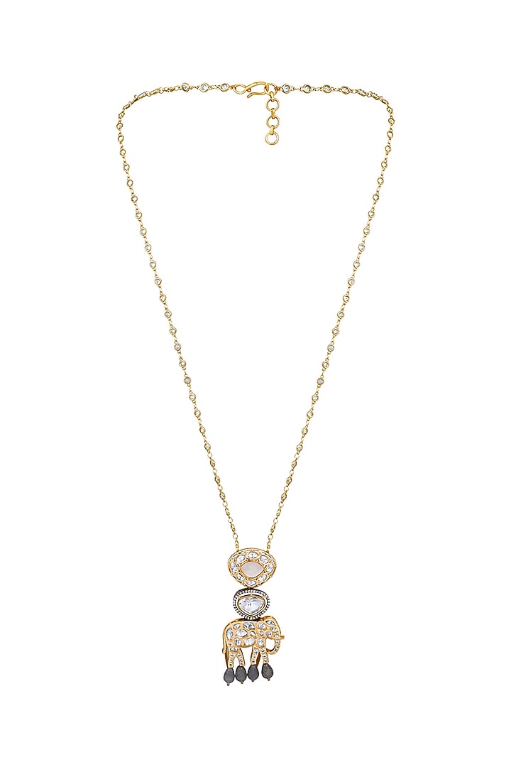 Two-Tone Finish Kundan Polki & Agate Long Necklace by Hrisha Jewels at Pernia's Pop Up Shop