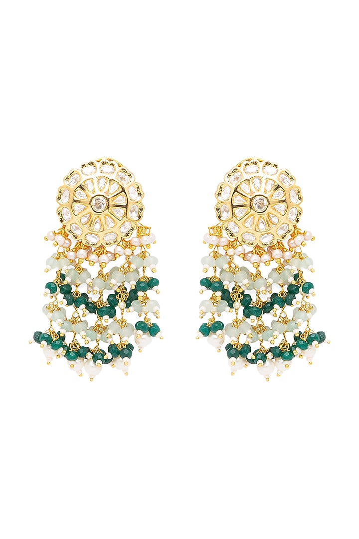 Gold Finish Agates Earrings by Hrisha Jewels at Pernia's Pop Up Shop