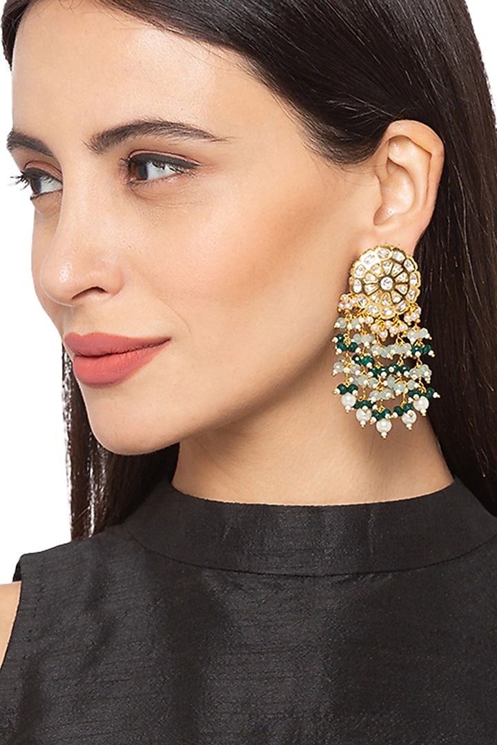 Gold Finish Agates Earrings by Hrisha Jewels at Pernia's Pop Up Shop