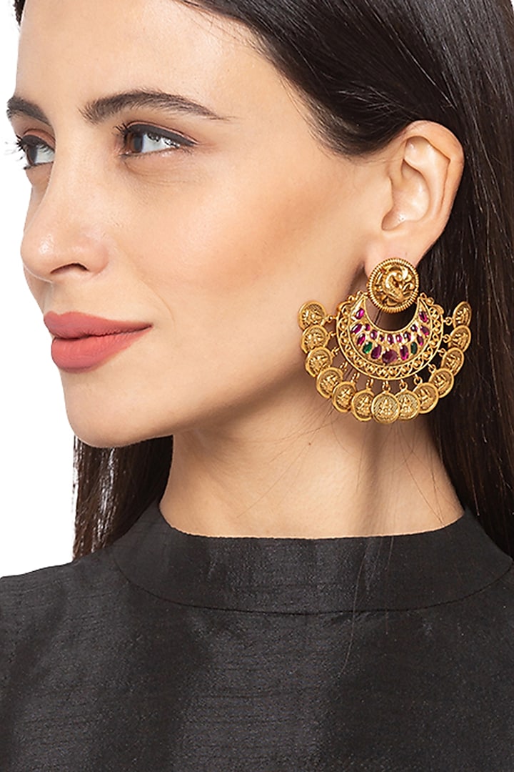 Gold Finish Pink Tourmaline Earrings by Hrisha Jewels