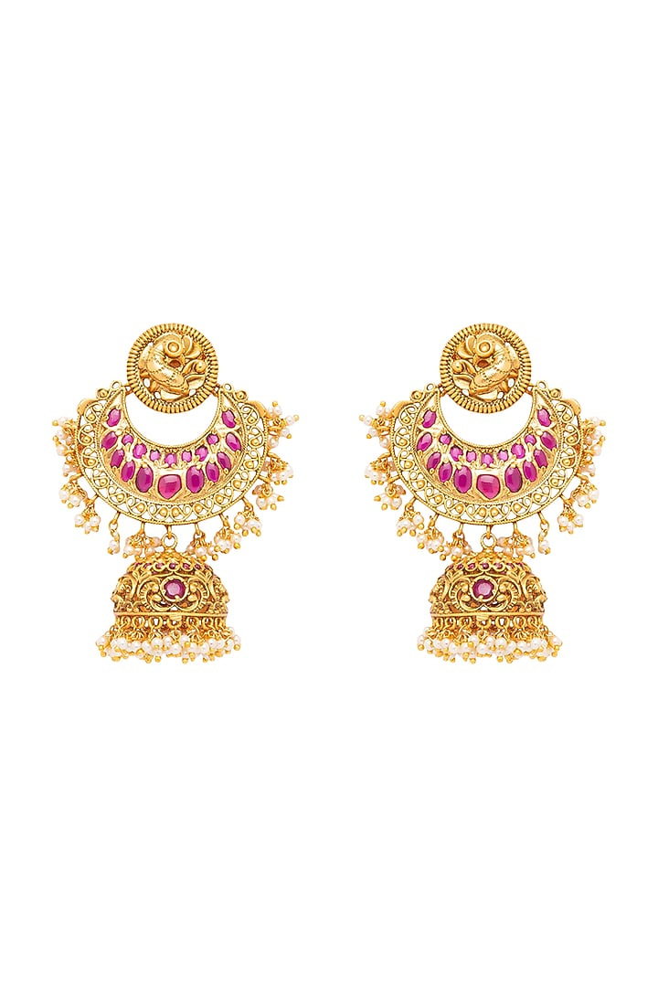 Gold Finish Tourmaline Earrings by Hrisha Jewels at Pernia's Pop Up Shop