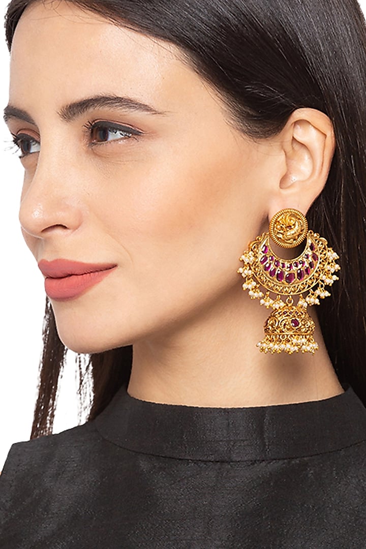 Gold Finish Tourmaline Earrings by Hrisha Jewels