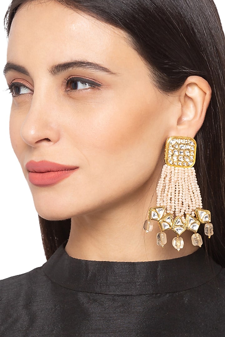 Gold Finish Crystal Earrings by Hrisha Jewels
