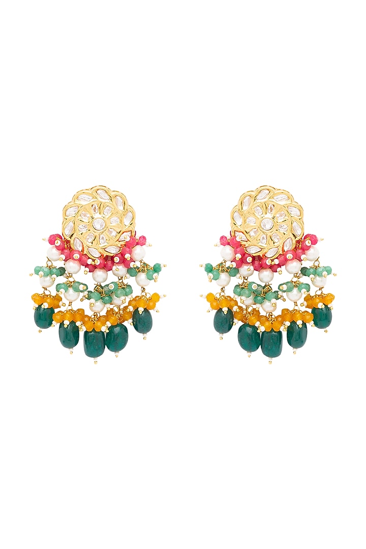 Gold Finish Polki Earrings by Hrisha Jewels at Pernia's Pop Up Shop