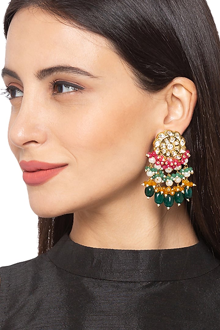 Gold Finish Polki Earrings by Hrisha Jewels