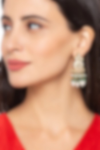 Gold Finish Pearls & Polki Earrings by Hrisha Jewels at Pernia's Pop Up Shop