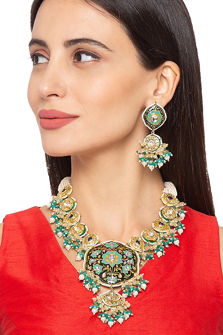 Gold Finish Necklace Set by Hrisha Jewels
