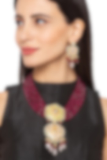 Gold Finish Short Necklace Set by Hrisha Jewels