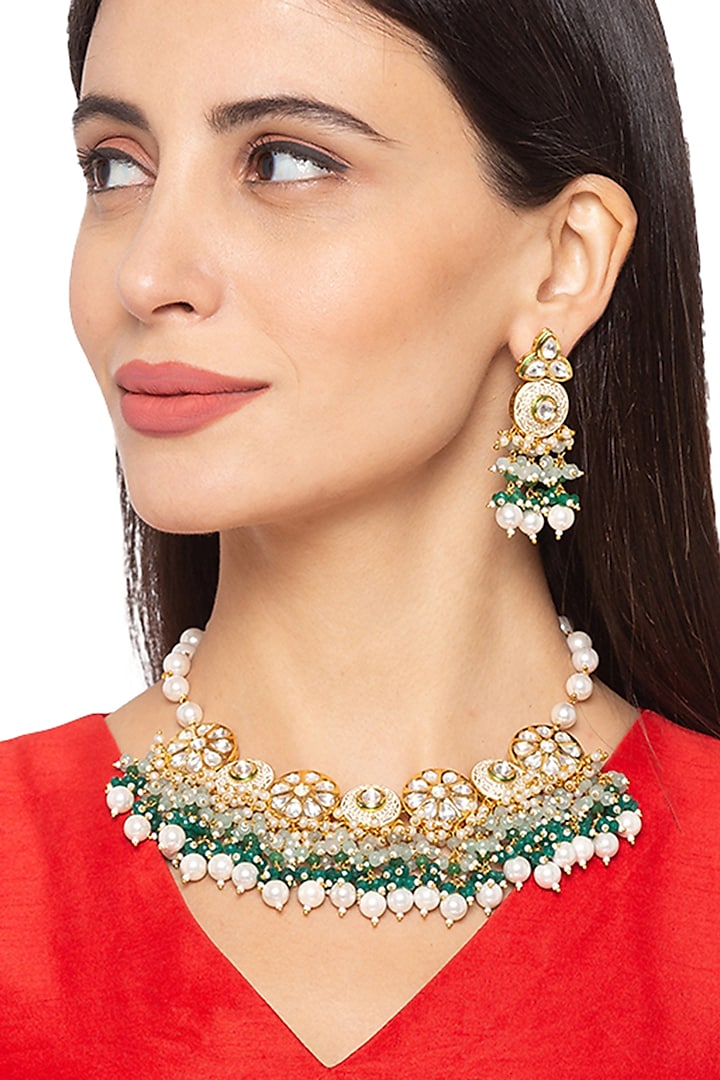 Gold Finish Pearls Choker Necklace Set by Hrisha Jewels