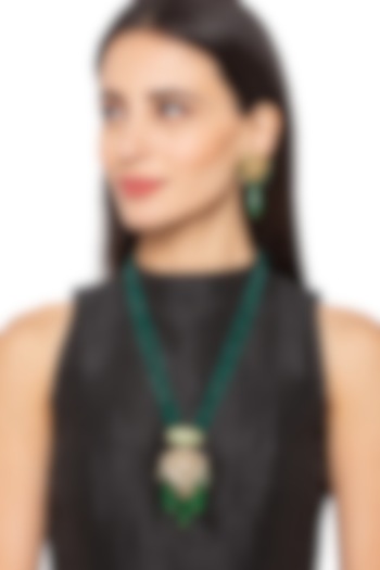 Gold Finish Beaded Long Necklace Set by Hrisha Jewels