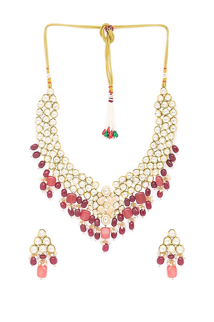 Gold Finish Kundan Choker Necklace Set by Hrisha Jewels
