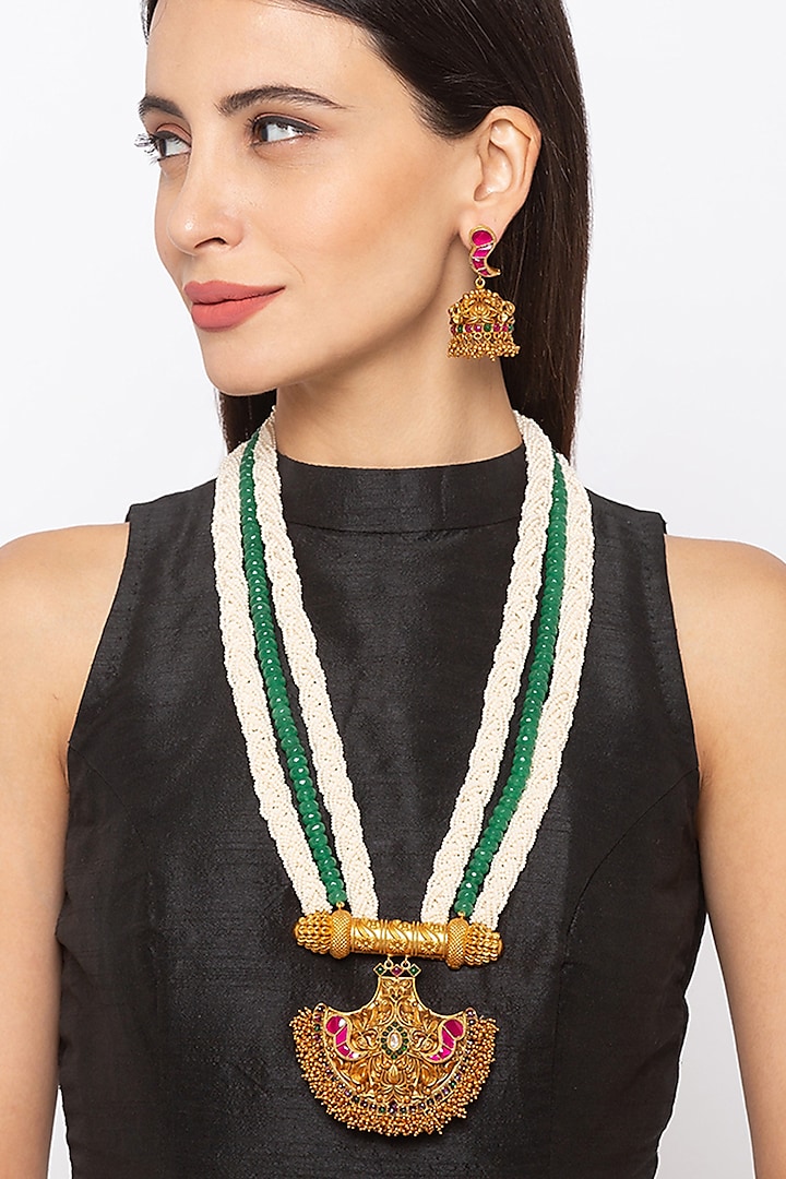 Gold Finish Bead Necklace Set by Hrisha Jewels