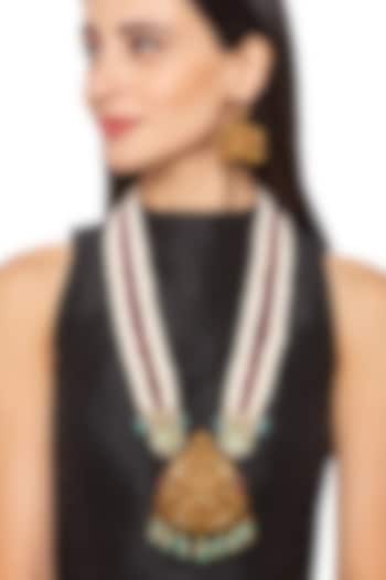 Gold Finish Bead & Kundan Necklace Set by Hrisha Jewels