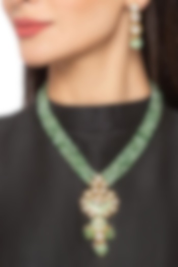 Gold Finish Necklace Set With Kundan & Bead by Hrisha Jewels