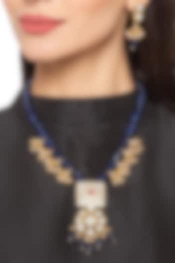 Gold Finish Beaded Short Necklace Set by Hrisha Jewels