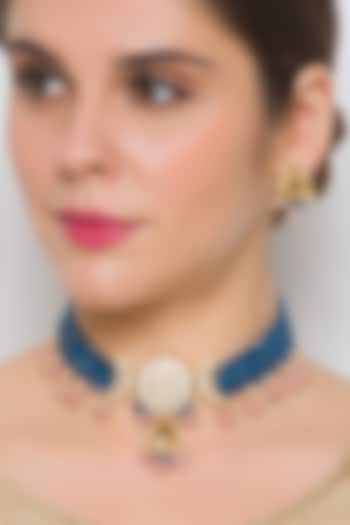 Gold Finish Agate Choker Necklace Set In Brass by Hrisha Jewels