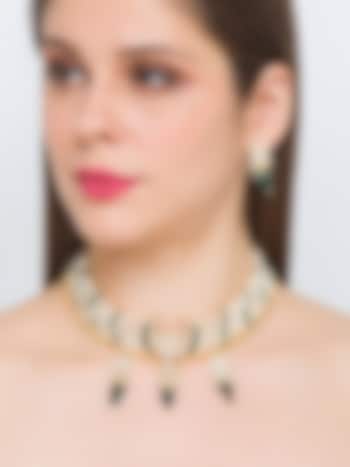 Gold Finish Handcrafted Shell Pearl Choker Necklace Set by Hrisha Jewels
